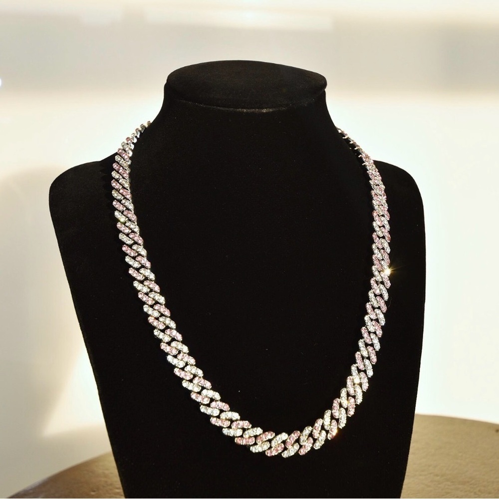 Silver and Pink 9mm Necklace 16inch - Picture 2 of 4